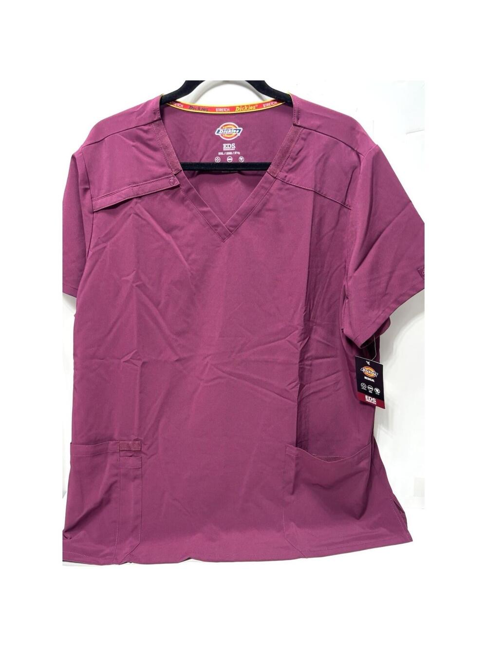 Dickies EDS Essentials Women’s V-Neck Scrub Top 2XL Burgundy Medical Uniform New